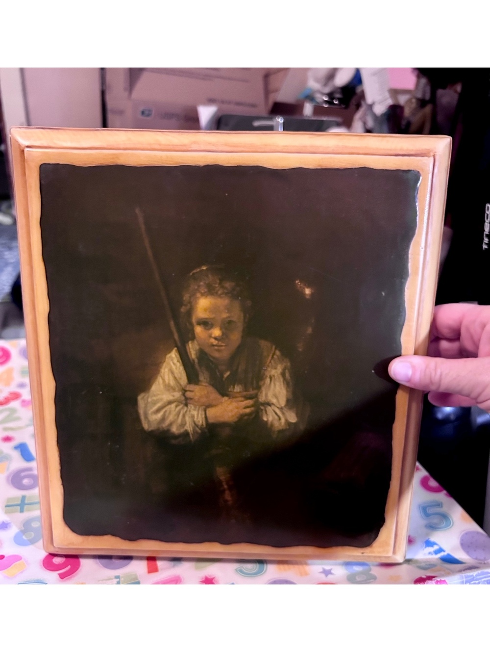 Vintage 11x11β girl with a broom wood artwork
